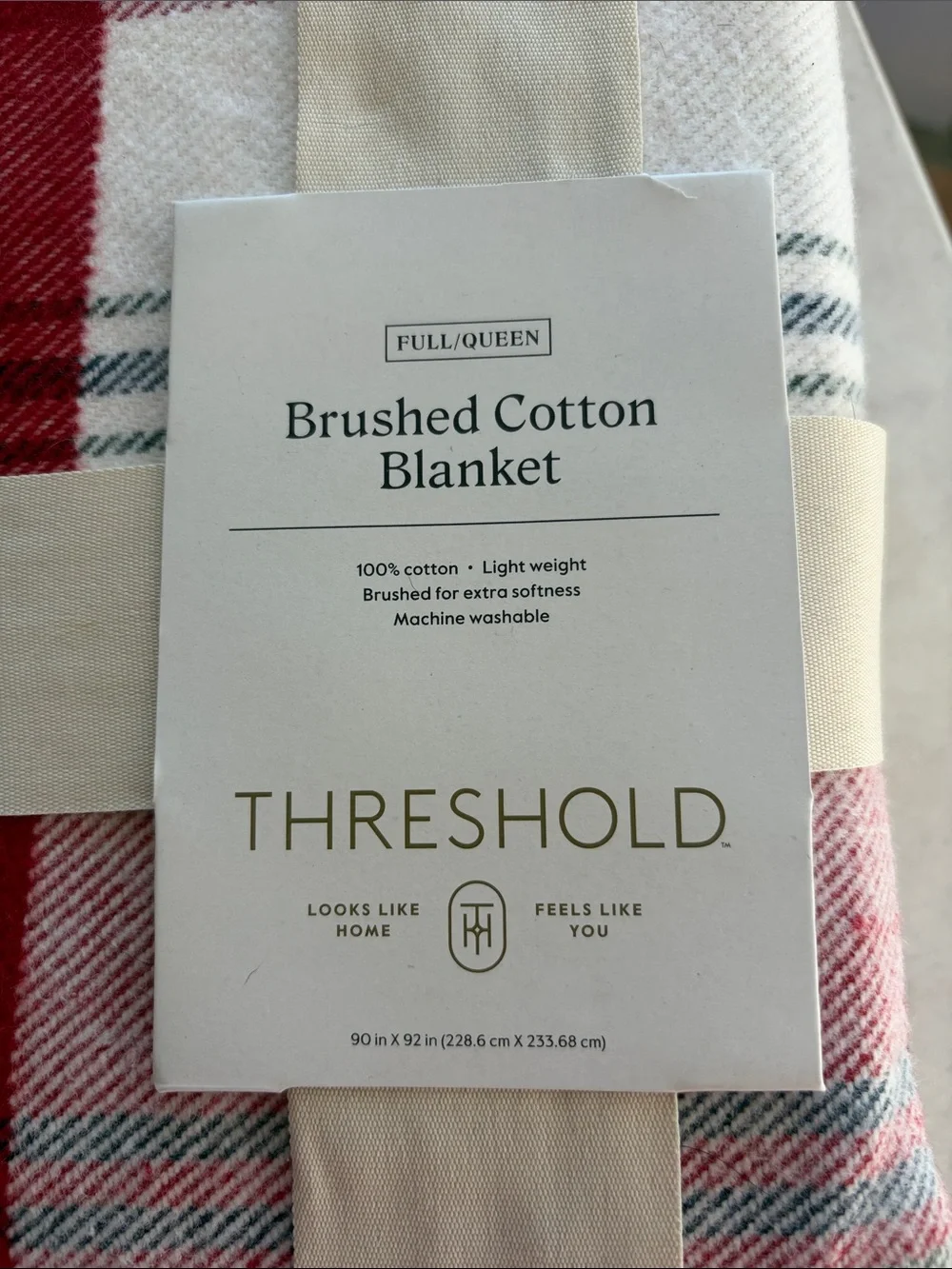Threshold Red, Green & White Plaid Brushed Cotton Blanket